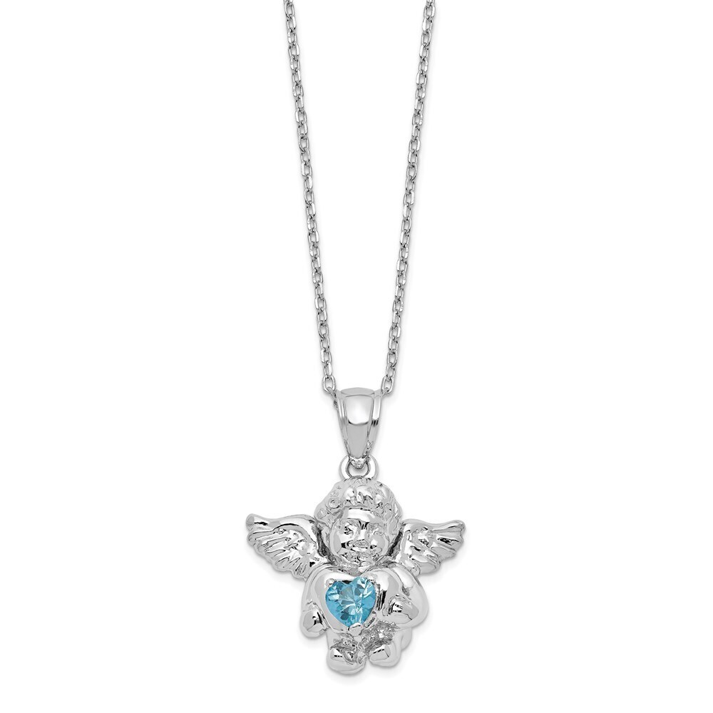 Kazi Luxury Silver RH-pltd CZ Dec Birthstone Angel Ash Holder 18in Necklace